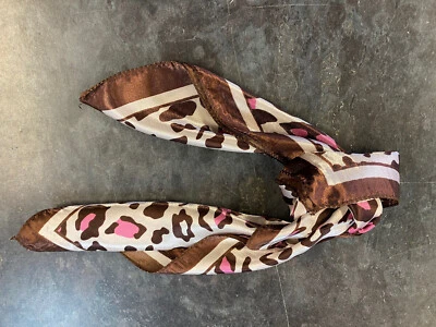 Beige Brown Leopard Animal 50cm Small Neck Bandana Scarf Satin/silk Feel Fashion