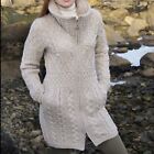 Aran Crafts Double Collar Coat Merino Wool Made In Ireland Cable Knit Zip Up