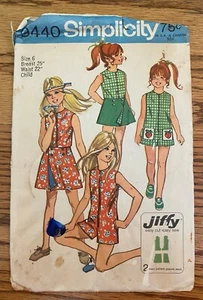 Simplicity sewing pattern 9440 Jiffy romper reversible skirt girl 6 vtg 1971 - Picture 1 of 3