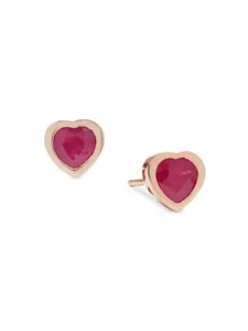 1.00Ct Natural Red Ruby Bezel Set Heart Stud Earrings in Real 14K Rose Gold - Picture 1 of 10