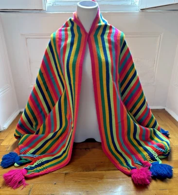 Vintage Mexican Bright Rainbow Colored Shawl Rebozo / Table Runner Dual Use - Image 1 of 4