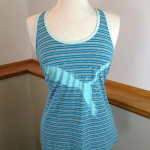 PUMA Graphic Pullover Workout Activewear Striped Green Tank Top Women's Medium - Picture 1 of 9