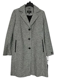 NEW DKNY Single-Breasted Houndstooth Walker Coat Jacket Sz M Black White Women’s - Picture 1 of 18