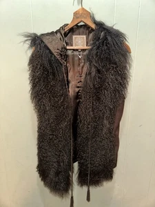 Chaleco de cuero marrón con ribete de piel extraíble Double D Ranch para mujer talla mediana nuevo sin etiquetas - Imagen 1 de 8