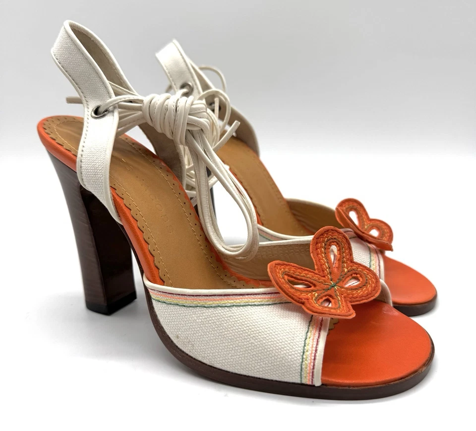Marc Jacobs NIB Butterfly Heels 37.5 Italy Linen Orange Runway Vtg GIFT - Image 1 of 4