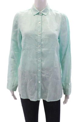 Женская льняная рубашка J. Mclaughlin с длинным рукавом на пуговицах с воротником синяя размер S - Изображение 1 из 4