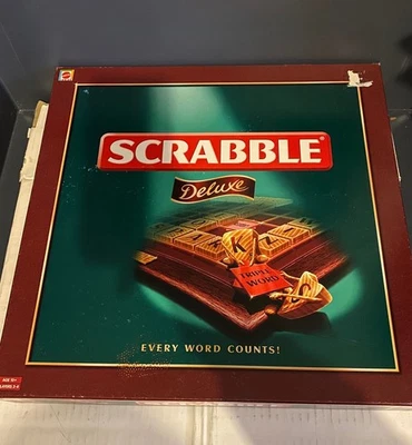 Wooden Tiles Scrabble Deluxe Edition Mattel 2000 Turntable Board Game [HM] - Image 1 of 4