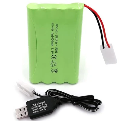 9,6V 2400mAh NI-MH Akku Tamiya Stecker mit USB Ladegerät für RC Truck Auto Boot - Bild 1 von 4