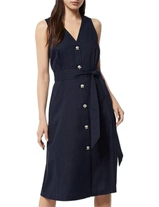 WITCHERY BNWT French Navy Front Button Pocket Linen Cotton Midi Dress & Belt-12 - Picture 1 of 12