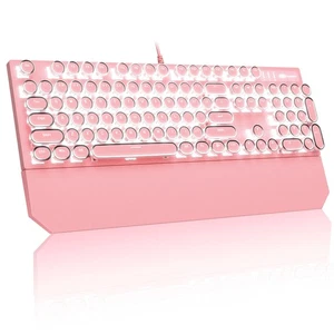 Typewriter Mechanical Gaming Keyboard, Retro Punk Pink Round Keycaps, 104 Key... - Picture 1 of 9