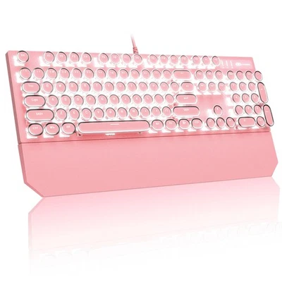 Typewriter Mechanical Gaming Keyboard, Retro Punk Pink Round Keycaps, 104 Key... - Image 1 of 4