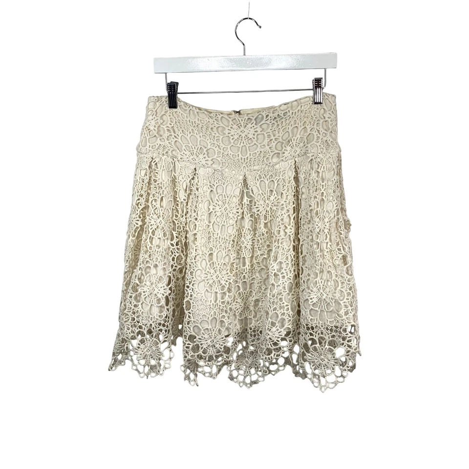 Falda Ralph Lauren Mujer Talla Pequeña Marfil Encaje Crochet Gitana Bohemia Foto 1 de 4