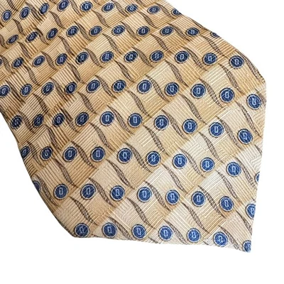 Savile Row Men's 100% Silk Tie Geometric Blue Gold Pattern Classic Necktie - Image 1 of 4