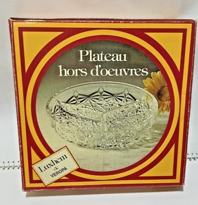 VINTAGE PLATEAU HORS D'OEUVRES GLASS RELISH TRAYS 3 SECTION FROM LUXHEM FRANCE - Picture 1 of 7