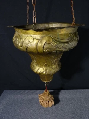 Lampe religieuse ancienne de sanctuaire 18 siècle XVIII en laiton autel église - Photo 1/4