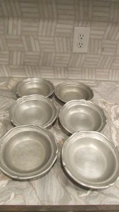 Lot 6 Vintage Rimmed Country Ware 7.2" Pewter Soup Salad Bowls Queen Anne Style - Picture 1 of 4