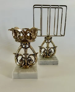 Vintage Italian Brass & Marble Vanity Office Set – Letter Holder & Dish - Picture 1 of 15