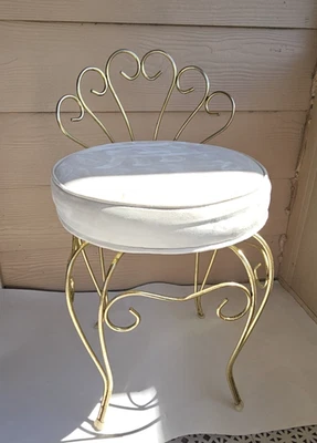 Taburete de tocador giratorio MCM Hollywood Regency vintage metal tono dorado aprox. 25,25" H Foto 1 de 4