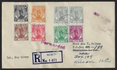 MALAYSIA TRENGGANO 1949 SULTAN ISMAIL ISSUES REGISTERED BESUT FDC DATED 27 DEC - Image 1 of 2