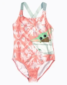 Baby Yoda Swimsuit Girls Swim One Piece Size 4 6 8 Mandalorian Star Wars Disney - Picture 1 of 2
