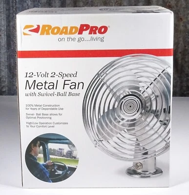Ventilador RoadPro de 2 velocidades de alta resistencia de 12 voltios - Ventilador de metal con acabado cromado Foto 1 de 2