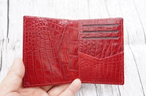 Burgundy Genuine CROC Men Wallet Minimalist Leather ID Credit Card Holder #C12 - Picture 1 of 7