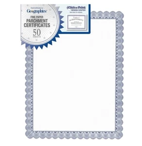 Papel certificado premio pergamino geográfico 8,5 x 11 borde azul paquete de 50 - Imagen 1 de 5