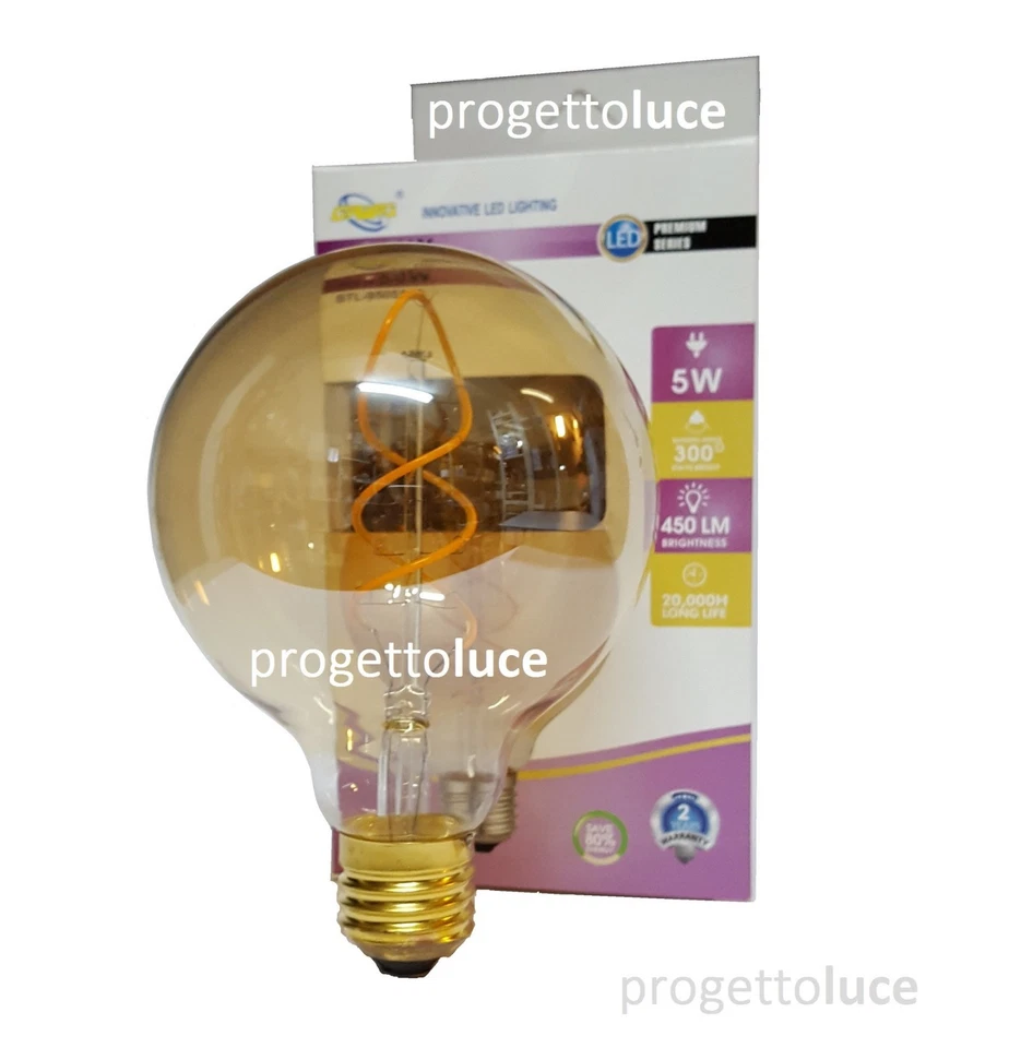 LAMPADA LED 5W G95 E27 2200K SMD FILAMENTO GLOBO VINTAGE AMBRATA DRIWEI 450lm - Immagine 1 di 1