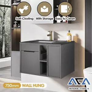 ACA 750x505mm Wall Hung Bath Drawer Shelf Vanity Cabinet Stone Top Ceramic Bowl - Picture 1 of 12