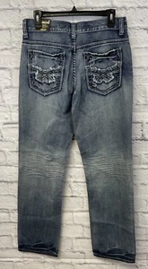 VTG Helix Jeans Mens 29 x 30 Straight NEW Y2K Embroidered slim raw hem 90s - Picture 1 of 8