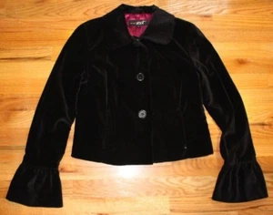 WOMEN'S BLOOMINGDALES RIVET G-III BLACK LONG SLEEVE VELVET SUIT JACKET SZ M * - Picture 1 of 8