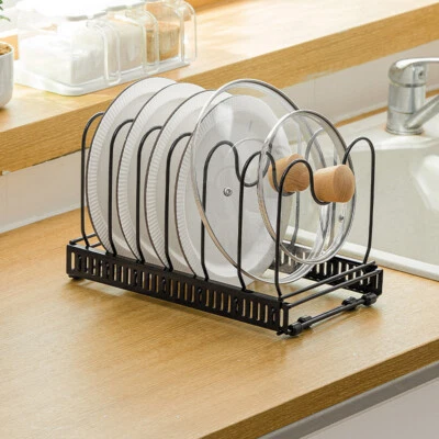 Pan Pot Lid Organiser Storage Rack Adjustable Kitchen Cupboard Saucepan Holder - Image 1 of 4