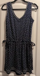 Max Studio Women's XS Romper Shorts Sleeveless Tie Waist EUC Navy Polka Dot - Picture 1 of 9