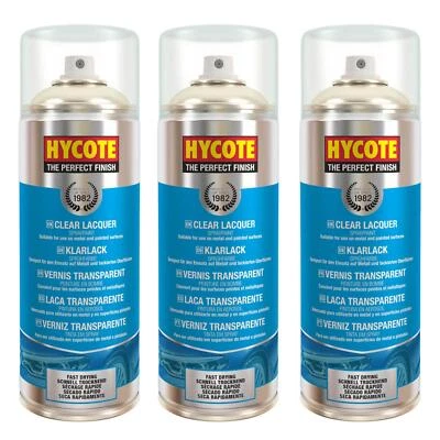 Hycote Colour Clear Lacquer Aerosol Spray Paint High Gloss Fast Drying 400ml x3