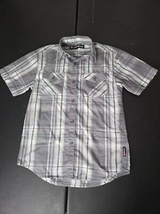 Kids Airwalk Short Sleeve Button-Up Shirt Boys Size 8 Gray Knit Plaid Casual ๐นโจ - Picture 1 of 6