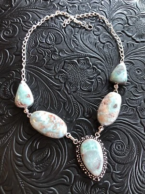 Collar hecho a mano artesanal colgante flecha larimar cruda rústica natural 17,5" Foto 1 de 4