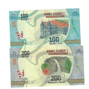 SET MADAGASCAR 100,200 ARIARY 2017 UNC BANKNOTES - Picture 1 of 2