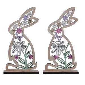 Gisela Graham Set of Two Wooden Floral Rabbit Easter Decorations Home Decor - Picture 1 of 1