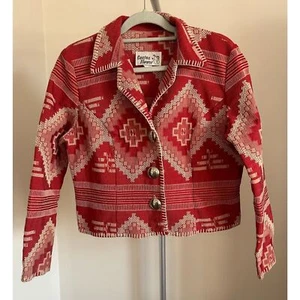 Giacca da cowboy vintage Western Aztec Southwest coperta metallo bottoni rodeo S/M - Foto 1 di 5