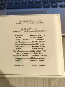 LIve Recorded Opera CD -1614 Rigoletto 1949 Warren Munsel Peerce Lipton Ernster - Picture 1 of 1