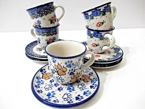 Espressotasse mit Untertasse, Bunzlauer Keramik, DACKEL KATZE MARIENKÄFER - Bild 1 von 10