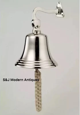 Antique Brass Wall Bell Nickel Vintage Ship School Pub Last Order Dinner Door 6" - Image 1 of 4
