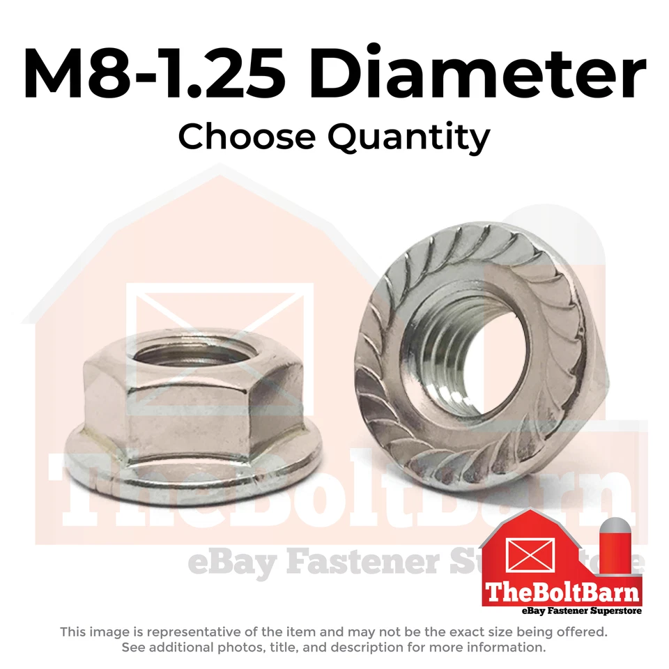 M8-1.25 A2-70 不锈钢锯齿六角法兰螺母(选择数量) — 第 1/1 张图片