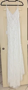 Maxi Vestido Elegante LULUS Talla XSMALL Blanco Lentejuelas Con Tren Cuello en V Correas Etiqueta - Imagen 1 de 24