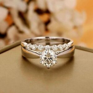 2.50 Ct Round Cut Moissanite Engagement Bridal Set Ring 14k White Gold Plated