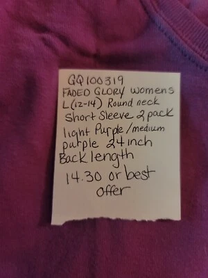 Faded Glory Mujer XL (12-14) 2 Pack Cuello Redondo Manga Corta 2 Tonos Morado Foto 1 de 4