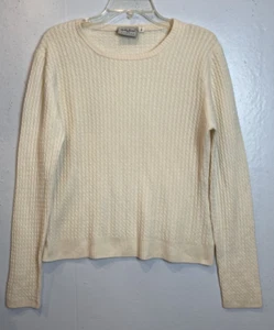 Bobby Jones Womens Cashmere Ivory Cable Knit Crew Neck Pullover Sweater Size M - Picture 1 of 9