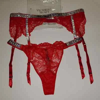 S Victoria’s Secret Very Sexy lace Garter Belt And Shine Strap Thong Lipstick - Image 1 of 4