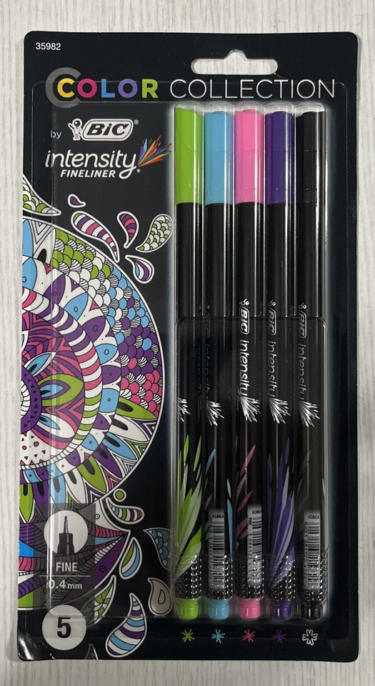 BIC Intensity Fineliner 标记笔,细尖 (0.4 毫米),多种颜色,5 件装 — 第 1/1 张图片