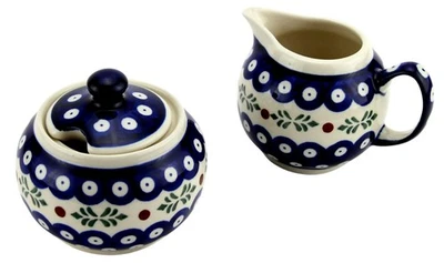 Polish Pottery Sugar Bowl and Creamer Set by Zaklady Boleslawiec Poland